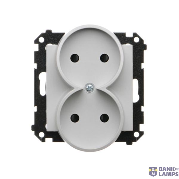 Double socket outlet without earthing, with shutters, module, 16A, quick connection, light gray matt image 1