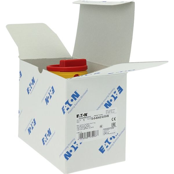 T3-3-8342/I2/SVB Main switch, T3, 32 A, surface mounting, 3 contact unit(s), 6 pole, Emergency switching off function, With red rotary handle and yellow locking ring, image 11