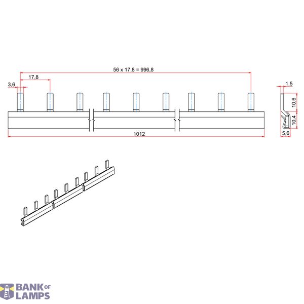 Small Connect, Busbar 1-pole, 1m, 1MW, blue image 2