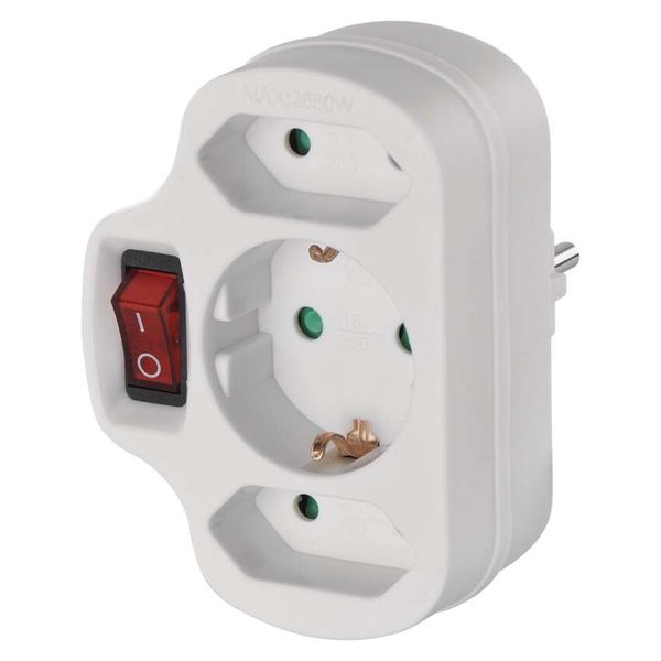 Multiple Socket SCHUKO 2× rectangular + 1× round + switch image 1