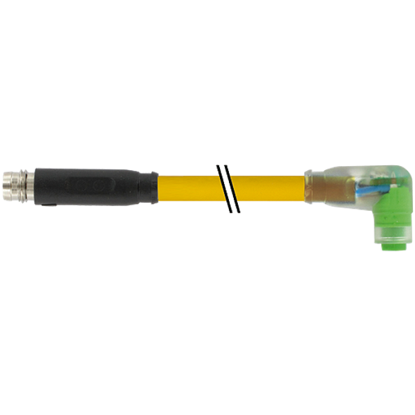 M8 male 0°/M8 fem. 90° A-cod. snap-in LED PUR 3x0.25 ye+drag-ch 0.6m image 1