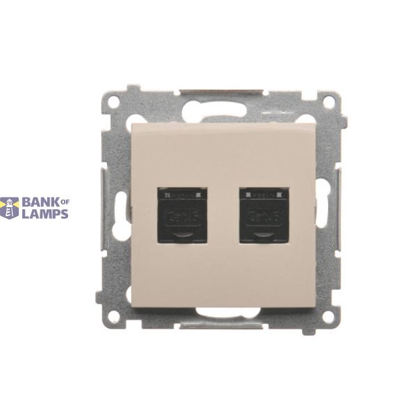 Double computer socket RJ45 cat. 6 with anti-dust cover, (module), cream white/electro white image 1