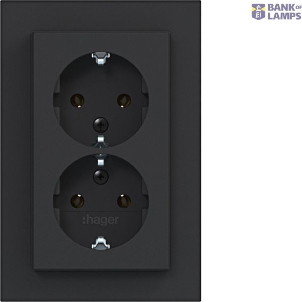Double SCHUKO wall socket, tall, A.1, matte night black image 1
