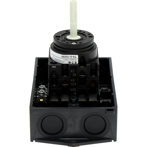 T0-3-15259/I1/SVB Main switch, T0, 20 A, surface mounting, 3 contact unit(s), 3 pole, 2 N/O, Emergency switching off function, With red rotary handle and yellow locking image 41