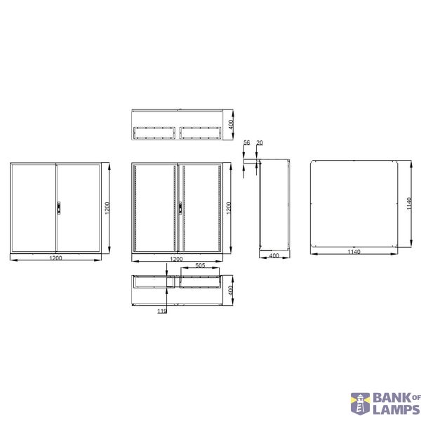 Wall-mounted enclosure 2 doors IP54 H=1200 W=1200 D=400 mm image 2