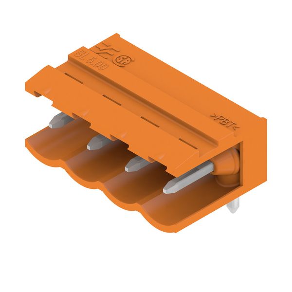 PCB plug-in connector, male header, open side, THT solder connection, 5.00 mm, Number of poles: 4, 90°, Solder pin length (l): 3.2 mm, tinned, orange, Box image 2