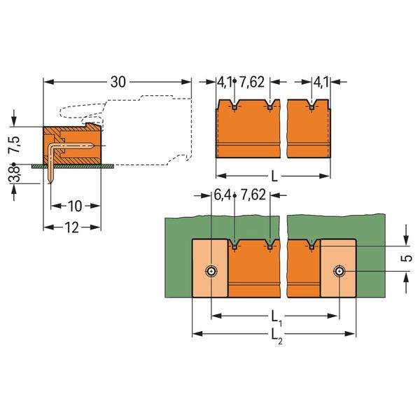 THT male header 1.2 x 1.2 mm solder pin angled orange image 2