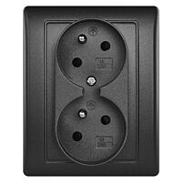 EMOS Built-in socket A6000.2 2xround 250V/16A IP20 anthracite image 1