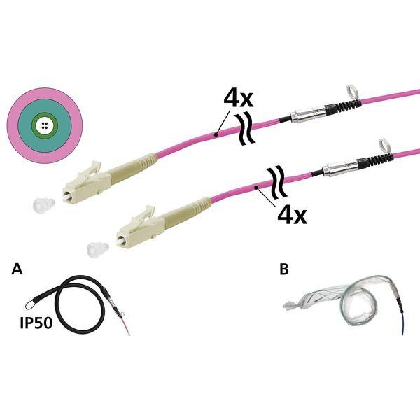 OpDAT VIK Universal cable 4xOM4, LC-LC, 75 m, one-sided pulling aid IP image 1