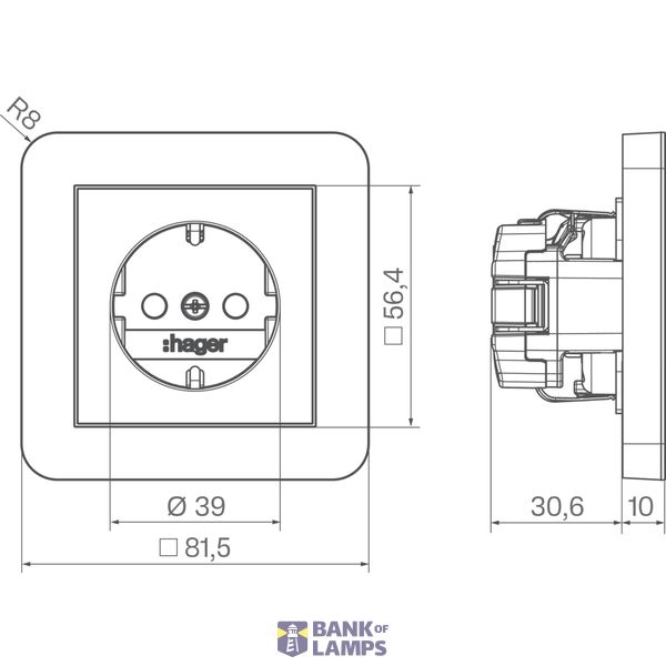 SCHUKO wall socket with cover, Safety Plus, plug-in class C.1 black glass image 2