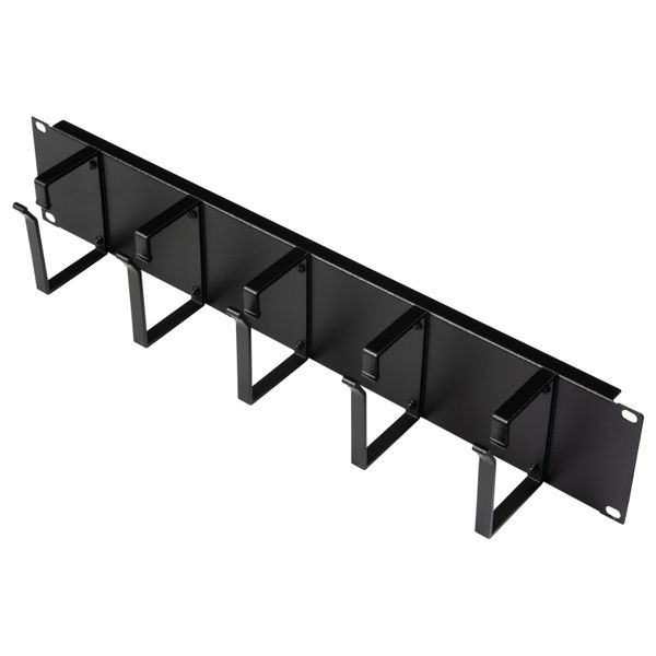19" Cable management panel, 2U, 5 metal rings 63mm, RAL9005 image 1