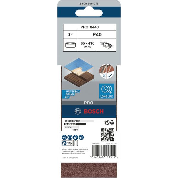 3-piece X440 sanding belt set 65 x 410 mm, 40 image 2