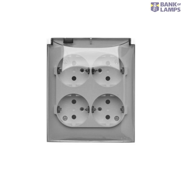 Quadruple socket outlet with SCHUKO earthing - in IP44 version - transparent flap, 16A, quick connection, white image 1