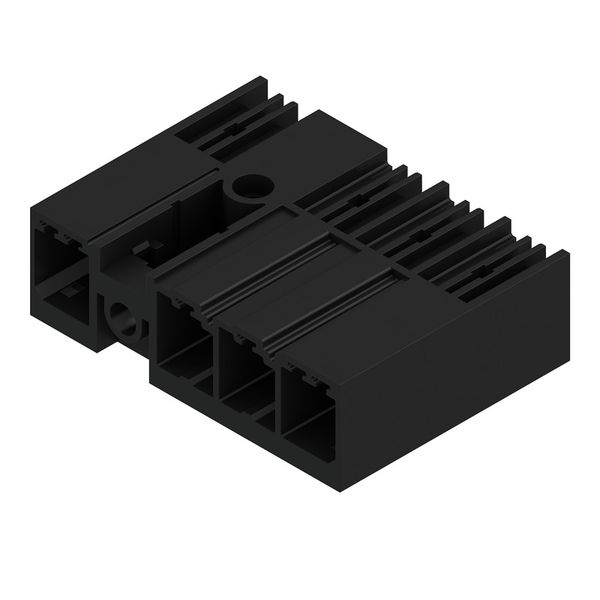 PCB plug-in connector, male header, closed side, Middle flange, THT solder connection, 7.62 mm, Number of poles: 4, 90°, Solder pin length (l): 3.5 mm, tinned, black, Box image 2