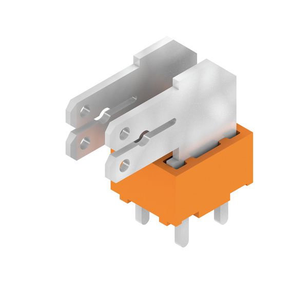 Printed circuit board terminals, 5.00 mm, Number of poles: 2, 90°, Solder pin length (l): 3.5 mm, tinned, orange, Flat-blade connection, Box image 4