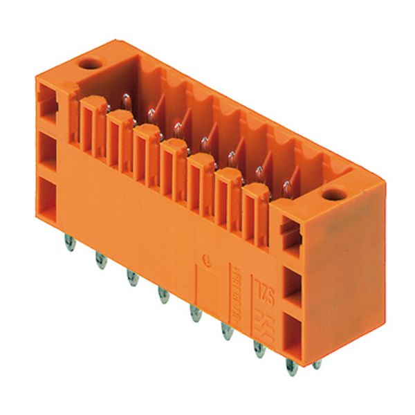 PCB plug-in connector, male header, Flange, THT solder connection, 3.50 mm, Number of poles: 16, 180°, Solder pin length (l): 3.5 mm, tinned, orange, Box image 1