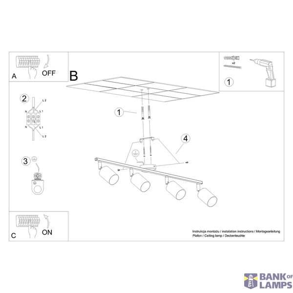 CEILING LAMP LEMMI 4L BLACK GU10 4X10W IP20 image 7