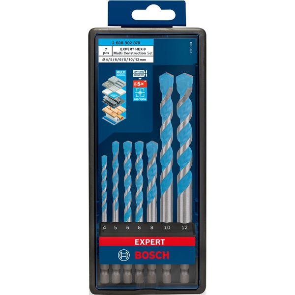 EXPERT HEX-9 Multi Construction Drill Bit, 7pc set 4/5/6/8/10/12 image 1