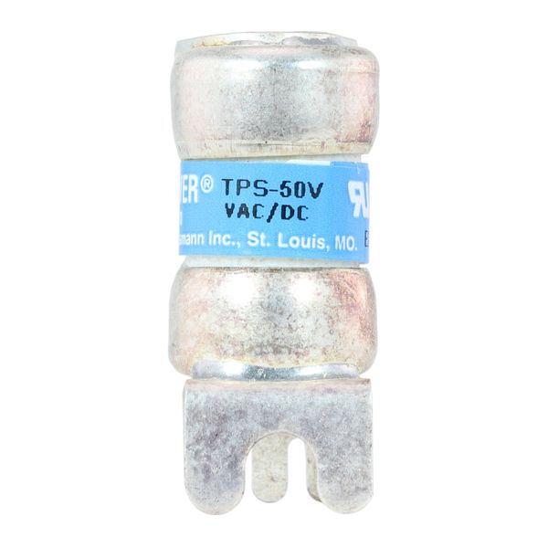 Eaton Bussmann series TPS telecommunication fuse, Vertical PCB tab, 170 Vdc, 50A, 100 kAIC, Non Indicating, Current-limiting, Non-indicating, Glass melamine tube, Silver-plated brass ferrules image 12