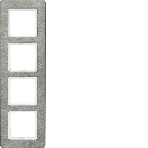 Frame 4gang,stainless Steel brushed, vertical image 1