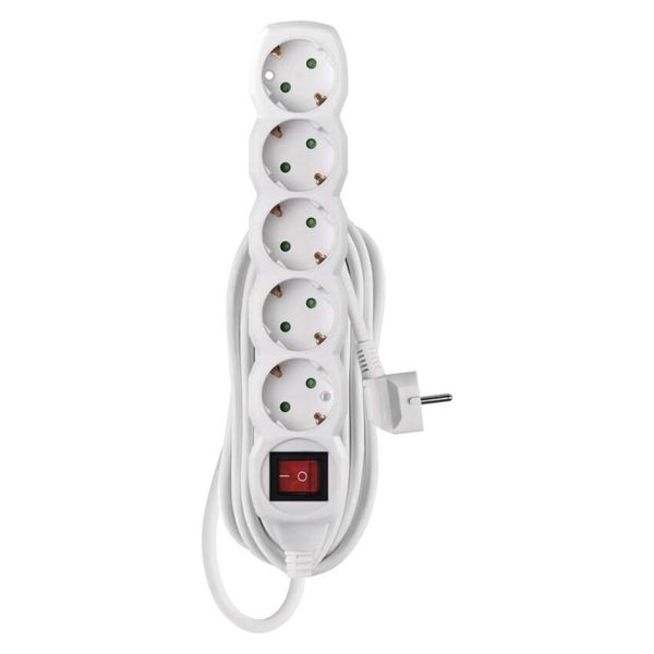 Extension Cord 5 m / 5 sockets / switch / white / PVC / 1.5 mm2 image 1
