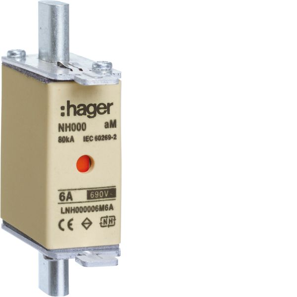 NH fuse NH000 690V aM 6A twin indicator live gripping-lug image 1