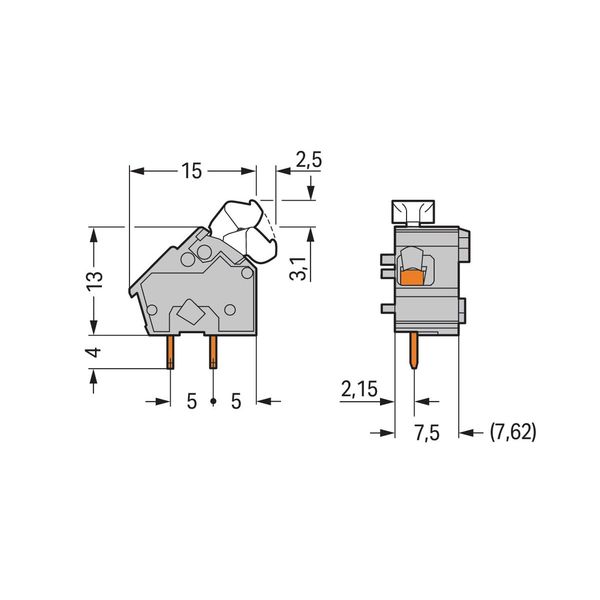 Stackable PCB terminal block push-button 2.5 mm² light gray image 3