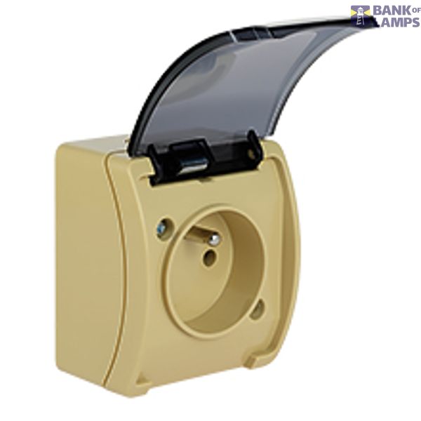 VG-1 Koala Single Socket with earthing contact (2P+Z) surface mounted IP44 beige with smoky (transparent) flap  VG 161-54 image 1