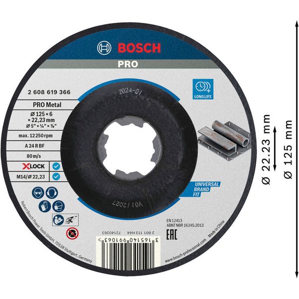 X-LOCK Standard for Metal 125x6x22.23mm Depressed Grinding image 1