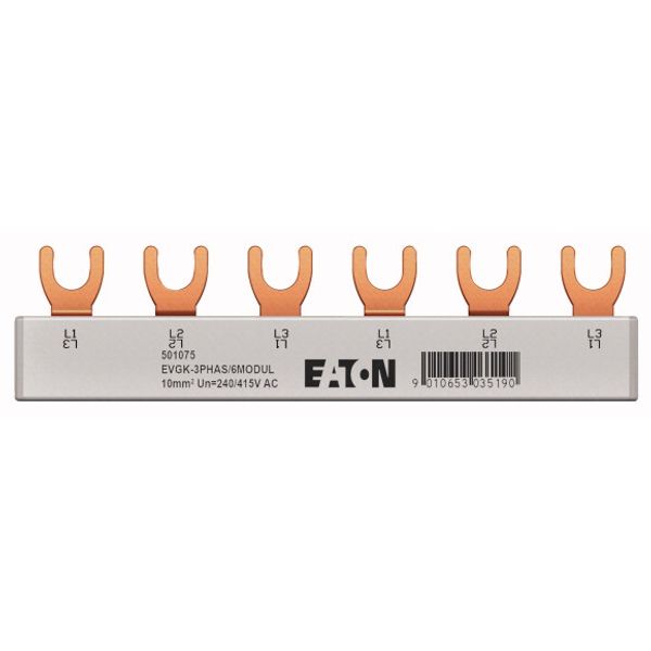 EVGK busbar fork, 3-phase, L1 - L2 - L3, shortenable version with end caps included, 6 module units, 10 mm² image 1