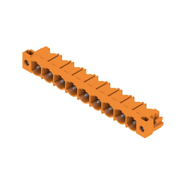 PCB plug-in connector, male header, Flange, THT solder connection, 7.62 mm, Number of poles: 9, 90°, Solder pin length (l): 3.2 mm, tinned, orange, Box image 3