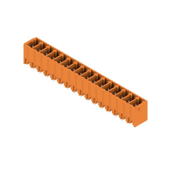 PCB plug-in connector, male header, closed side, THT solder connection, 3.81 mm, Number of poles: 16, 180°, Solder pin length (l): 3.2 mm, tinned, orange, Box image 4