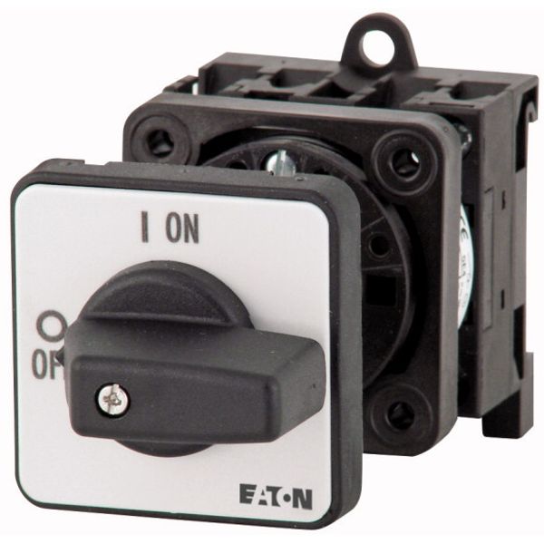 P1-25/Z/HI11 On-Off switch, P1, 25 A, rear mounting, 3 pole, 1 N/O, 1 N/C, with black thumb grip and front plate image 1