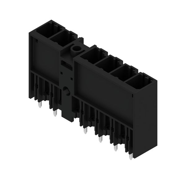 PCB plug-in connector, male header, closed side, Middle flange, THT solder connection, 7.62 mm, Number of poles: 6, 180°, Solder pin length (l): 3.5 mm, tinned, black, Box image 4