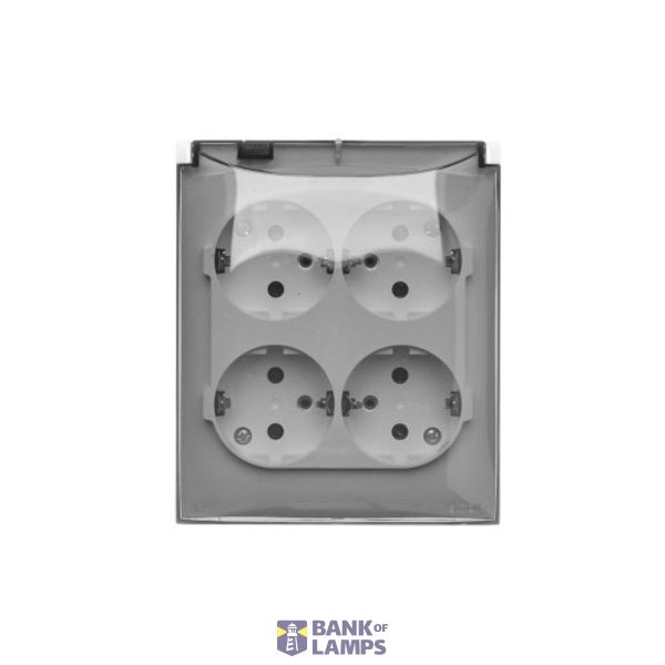 Quadruple socket outlet with SCHUKO earthing - in IP44 version - transparent flap, 16A, Screw, white image 1