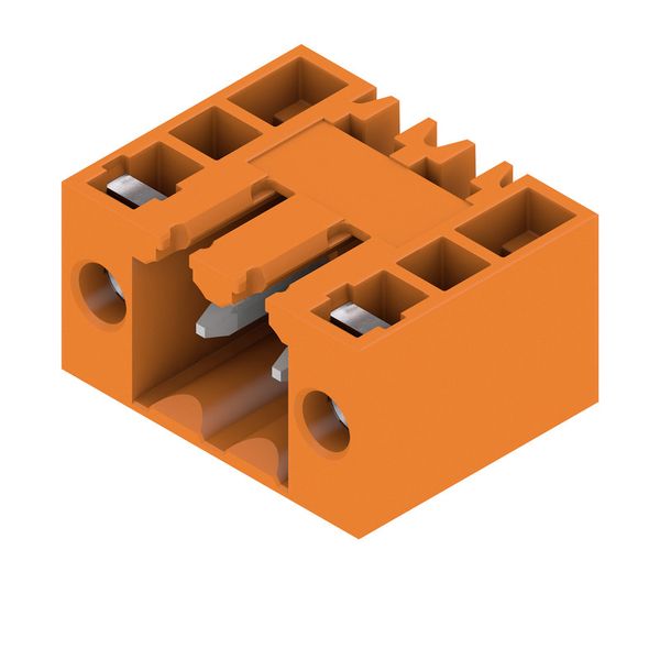 PCB plug-in connector, male header, Flange, THT solder connection, 3.50 mm, Number of poles: 2, 90°, Solder pin length (l): 3.2 mm, tinned, orange, Box image 3