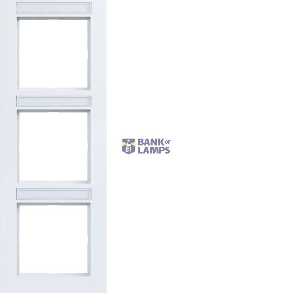Cover frame 3-way vertical, text field, A.1, light white glossy image 1