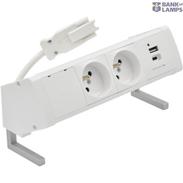 Desk socket set: 2x250V type E + USB A+C charger, Wieland quick connector; white image 1