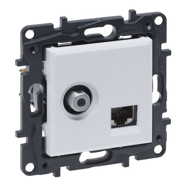 TV F-type star + RJ45 socket Niloé Step category 6 UTP white image 1