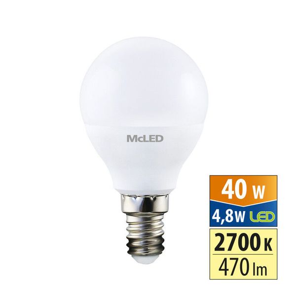 LED drop bulb 4.8W, E14, 2700K, CRI80, vit. angle 200°, 360° 470lm image 1