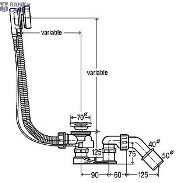 Simplex bath siphon with cable 40/50x725mm, chrome image 1