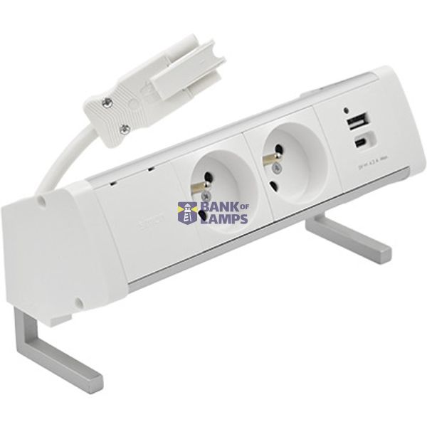 Desk socket set: 2x250V type E + USB A+C charger, Wieland quick connector; aluminum white image 1