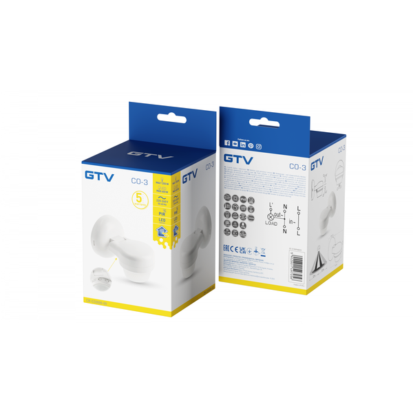 Motion and presence sensor CO-3, max. 1200 W, detection angle 360°, range 24 m, IP65, white image 2