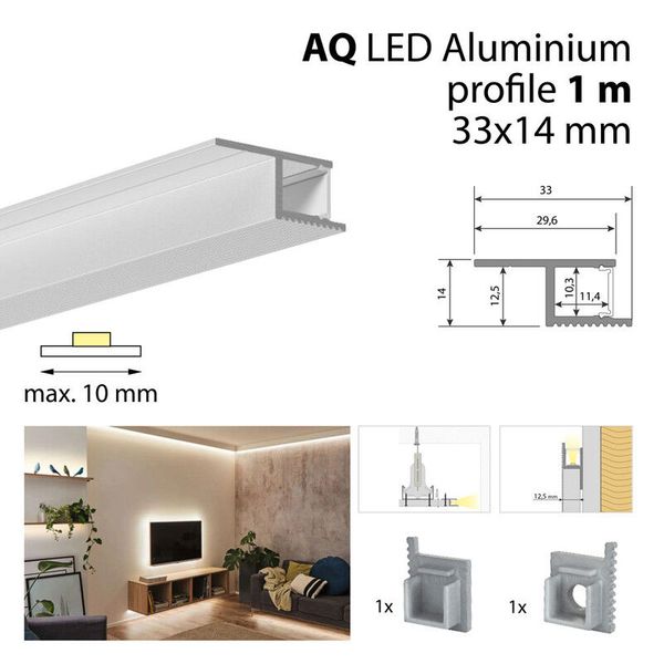 Aluminum profile for plasterboards AQ 1m Whitey diffus., 2x end cap image 1