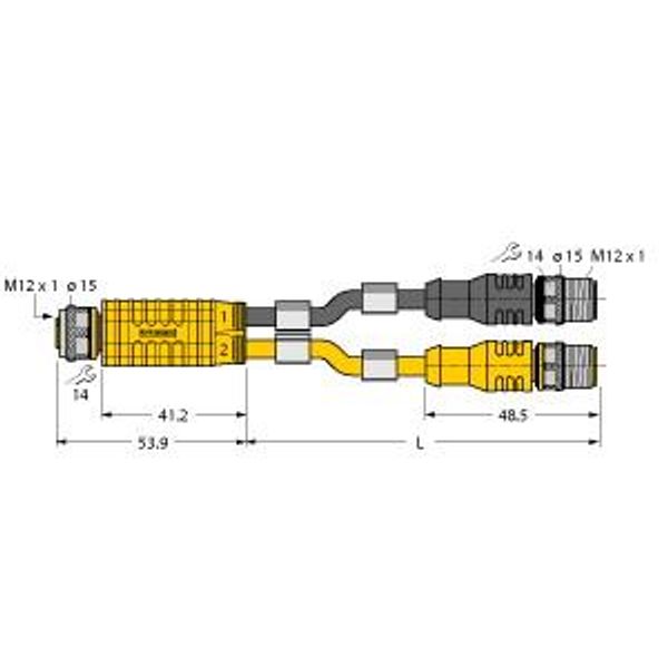 2-Way Splitter Y-Splitter with Cable, Female Connector M12 × 1 - 2 × Male Connectors M12 × 1   VBRK8-2RSC4.870T-0.15/0.15/TXL4000 image 2