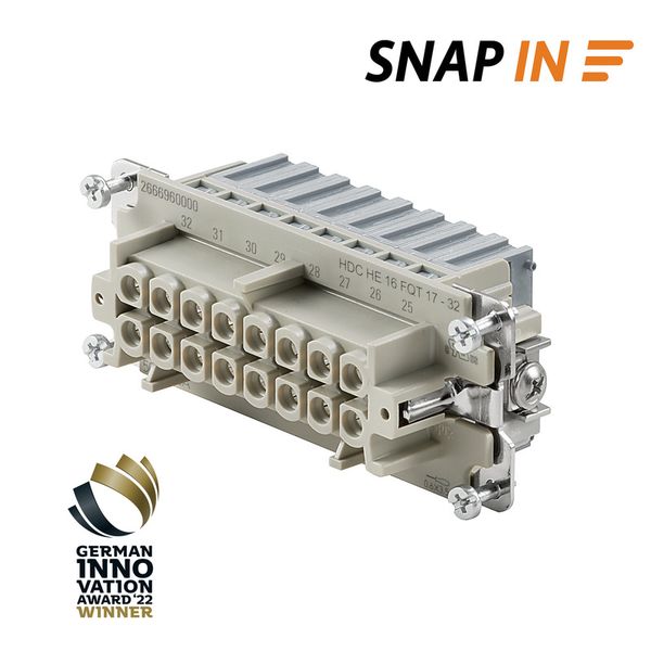 HDC insert, Female, 500 V, 16 A, Number of poles: 16, SNAP IN, Size: 6 image 1