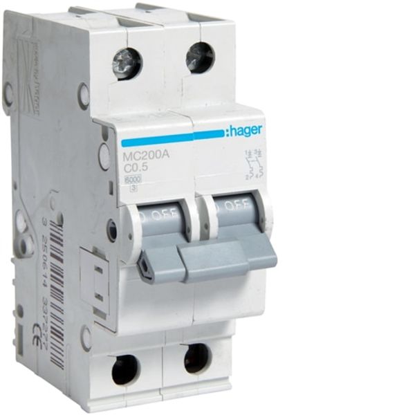 MCB 2P 6kA C-0.5A 2M image 1