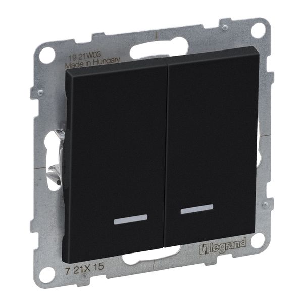2-GANG ONE-WAY SWITCH ILLUMINATED 10AX AUTOMATIC TERMINALS BLACK image 1