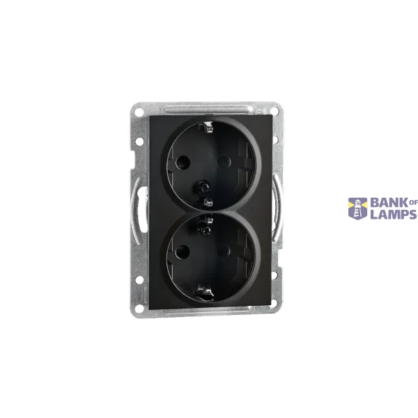 OUTLET FLUSH MOUNTED DOUBLE COVER 1,5 S W/EARTH BLACK 6-PACK image 1