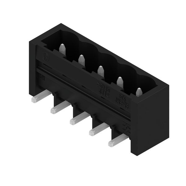 PCB plug-in connector, male header, closed side, THT/THR solder connection, 5.08 mm, Number of poles: 5, 270°, Solder pin length (l): 3.2 mm, tinned, black, Box image 3